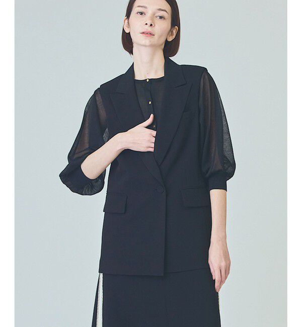  「トリアセテーラードジレ」|ベスト・ジレ|ブラック