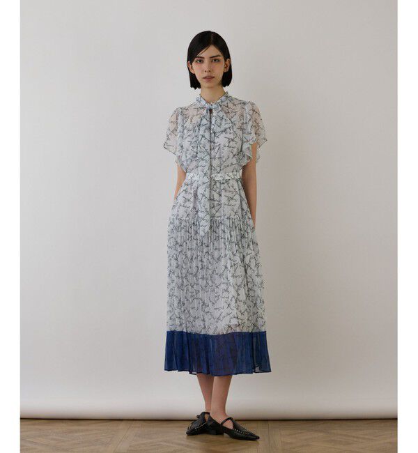 GRACE CONTINENTAL「ボウタイプリーツプリントワンピース」|ワンピース|ブルー