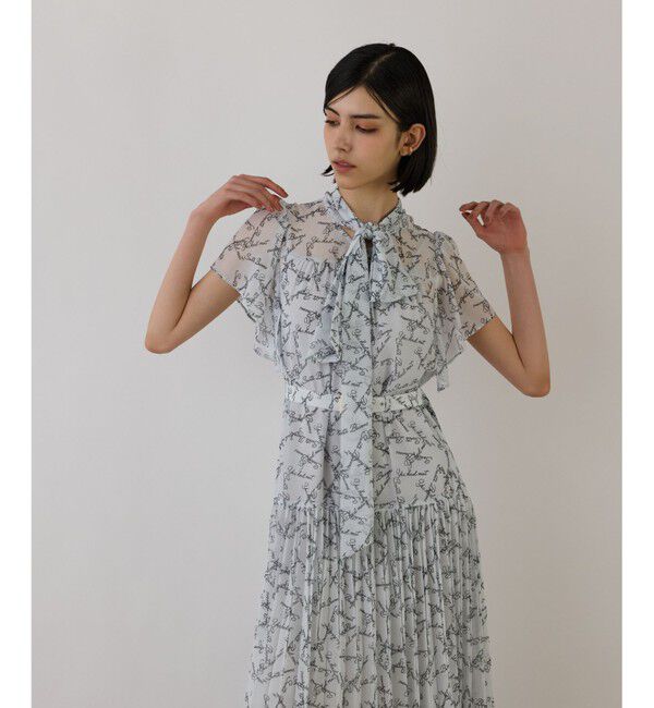 GRACE CONTINENTAL「ボウタイプリーツプリントワンピース」|ワンピース|