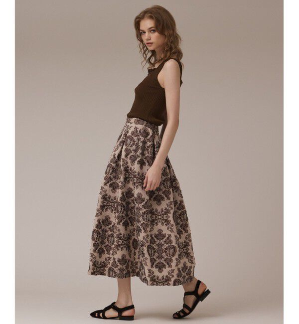 GRACE CONTINENTAL「ダマスクジャガードタックスカート」|スカート|ブラウン