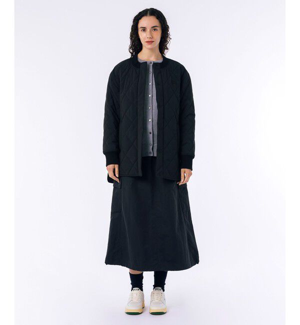 LACOSTE「ラウンドヘムライン ボックスシルエット撥水キルティングジャケット」|ノーカラージャケット|