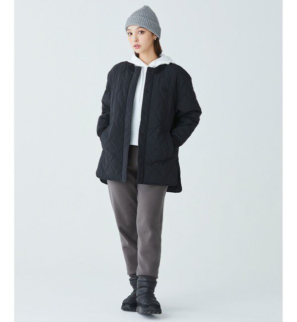 LACOSTE「ラウンドヘムライン ボックスシルエット撥水キルティングジャケット」|ノーカラージャケット|