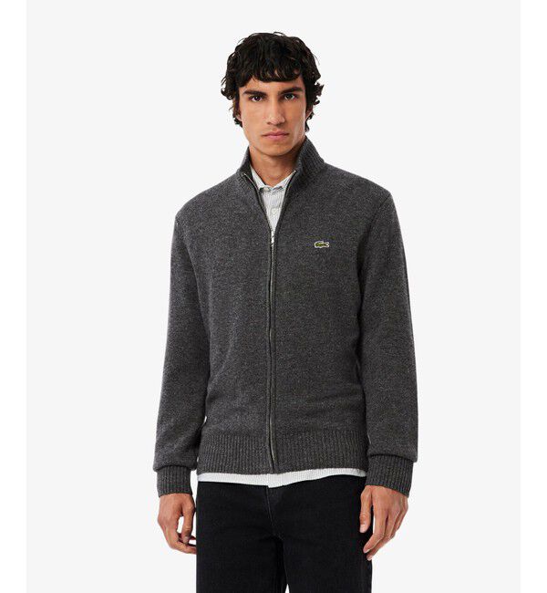 LACOSTE「ハイネックフルジップ ウールニットセーター / ドライバーズニット」|ニット・セーター|グレー