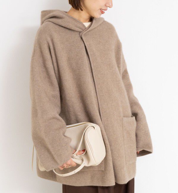 Rie Miller「ハーフ丈フーディー リバー風ニットコート」|その他|ベージュ