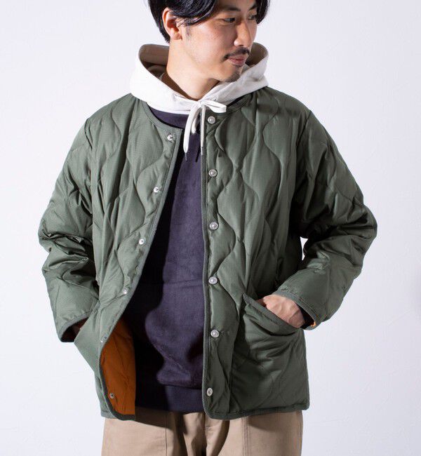 GLOSTER「【TAION/タイオン】GLOSTER別注 ミリタリーライナージャケット ノーカラーMA-1 M65」|ダウン|オリーブ