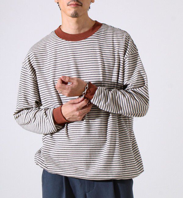 GLOSTER「【配色リブが映える主役ボーダー】Helloボーダー ロングスリーブTシャツ」|Tシャツ・カットソー|