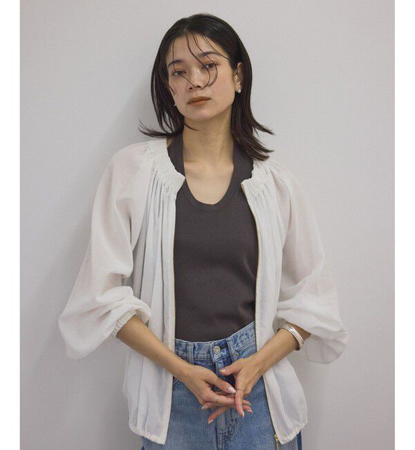 SALON adam et rope'「シアーギャザージップブルゾン/ブラウス［冷房対策・日除け］」|シャツ・ブラウス|ホワイト(10)