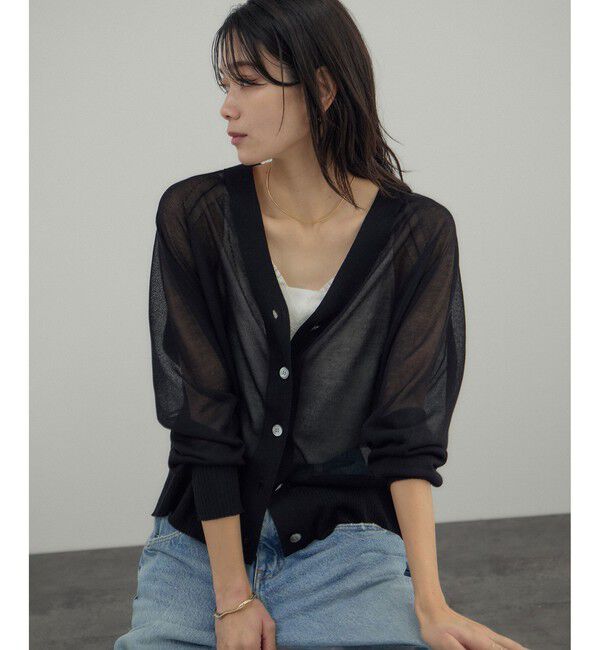 SALON adam et rope'「ブライトラメVネックシアーカーディガン」|カーディガン|ブラック(01)