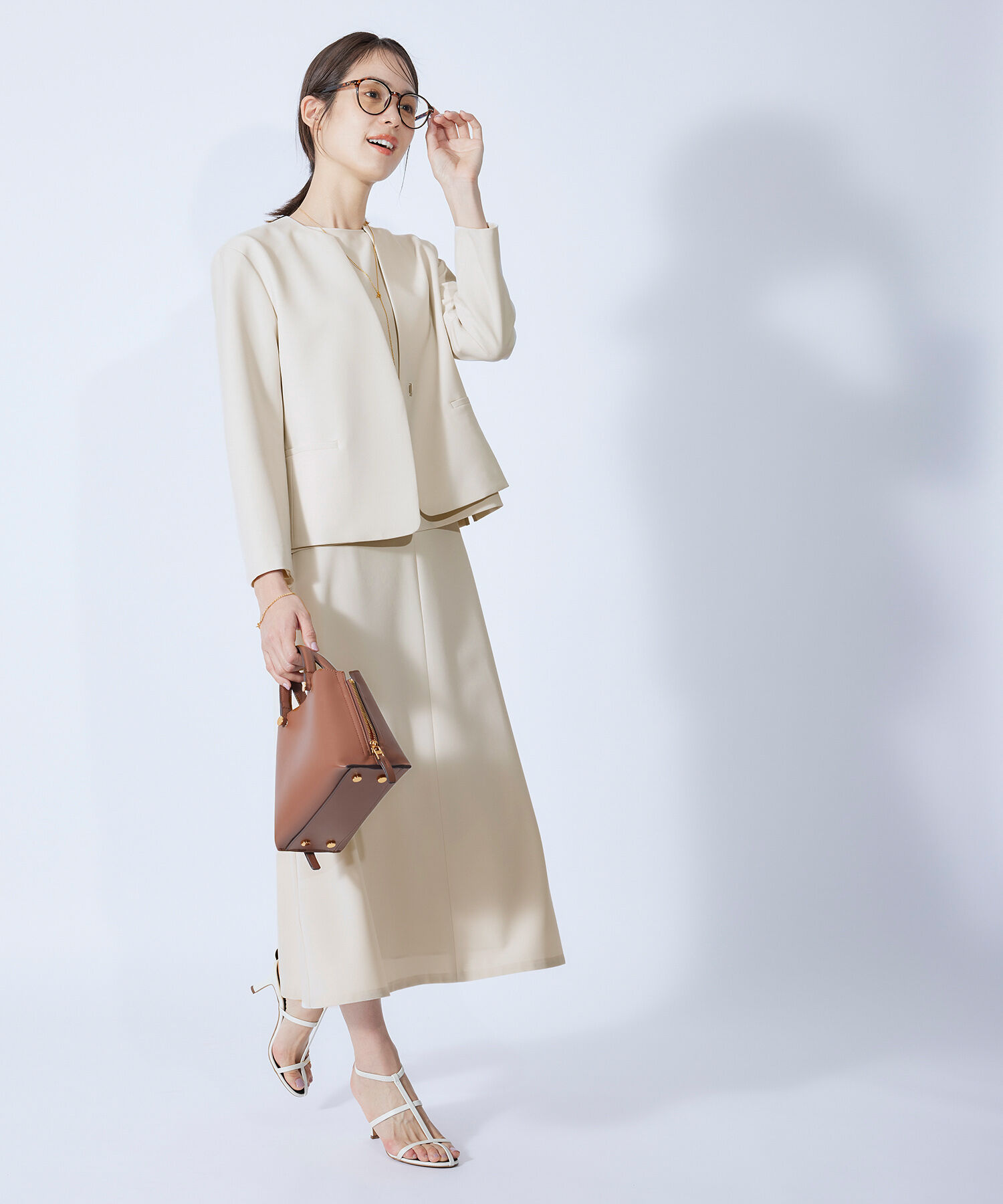 ROPE「【セレモニー対応】ダブルクロスラウンドカラージャケット【SDGs】」|ノーカラージャケット|