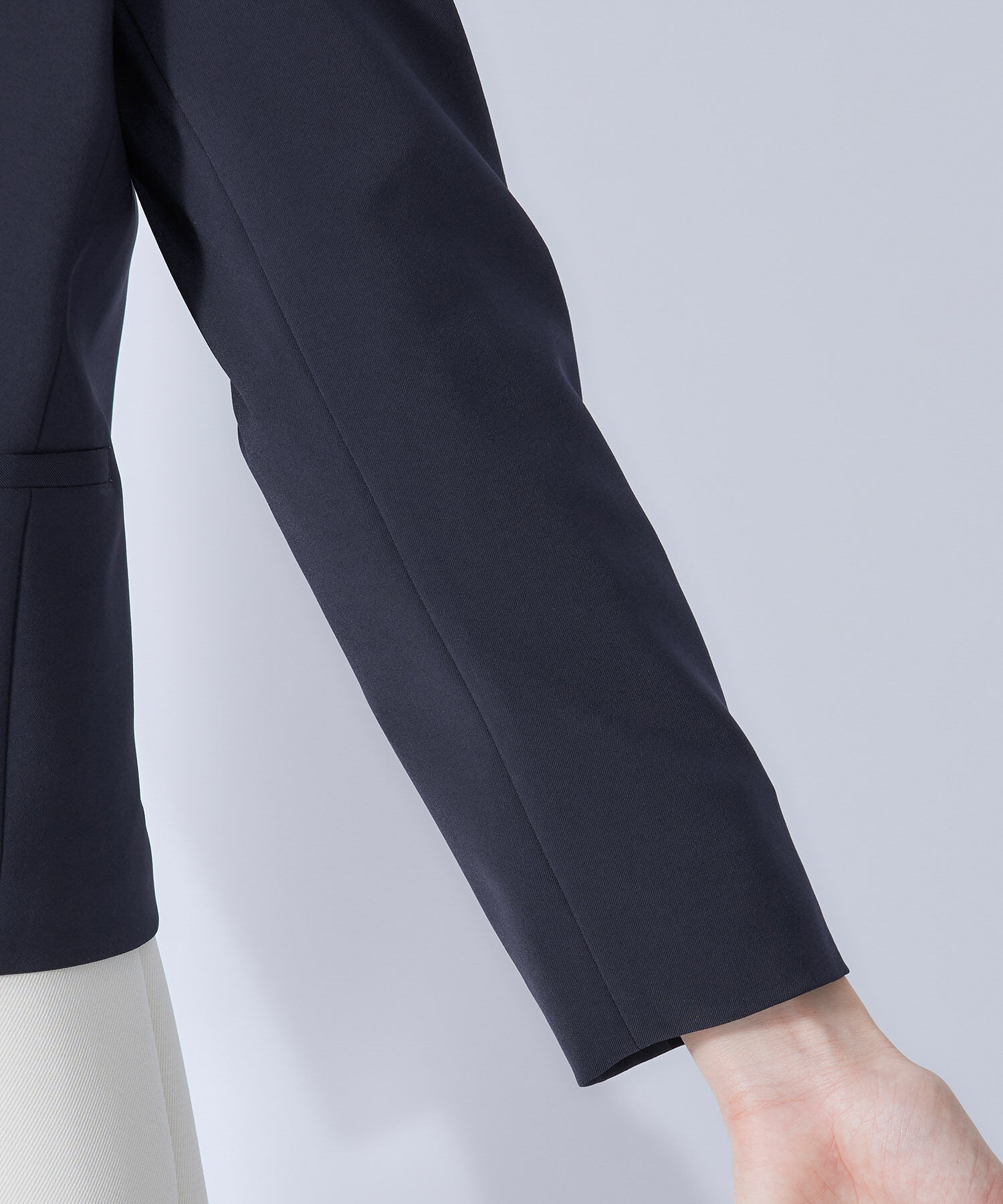 ROPE「【セレモニー対応】ダブルクロスラウンドカラージャケット【SDGs】」|ノーカラージャケット|