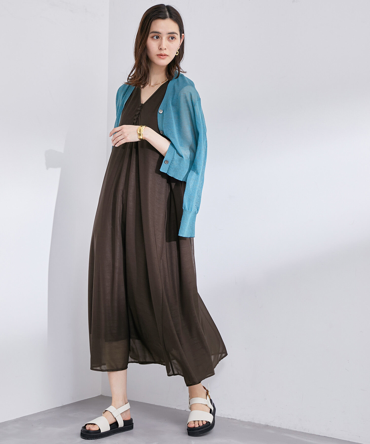 ROPE「【雑誌掲載】【洗える】【新色追加】エスパンディAラインシアーワンピース」|ワンピース|