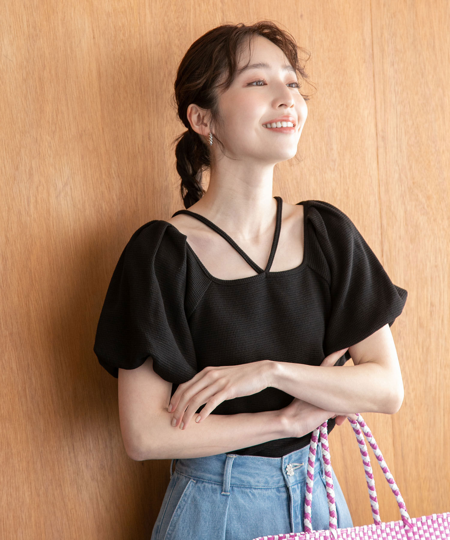 VIS「【洗える】前後2WAYスクエアネックカットソー」|Tシャツ・カットソー|