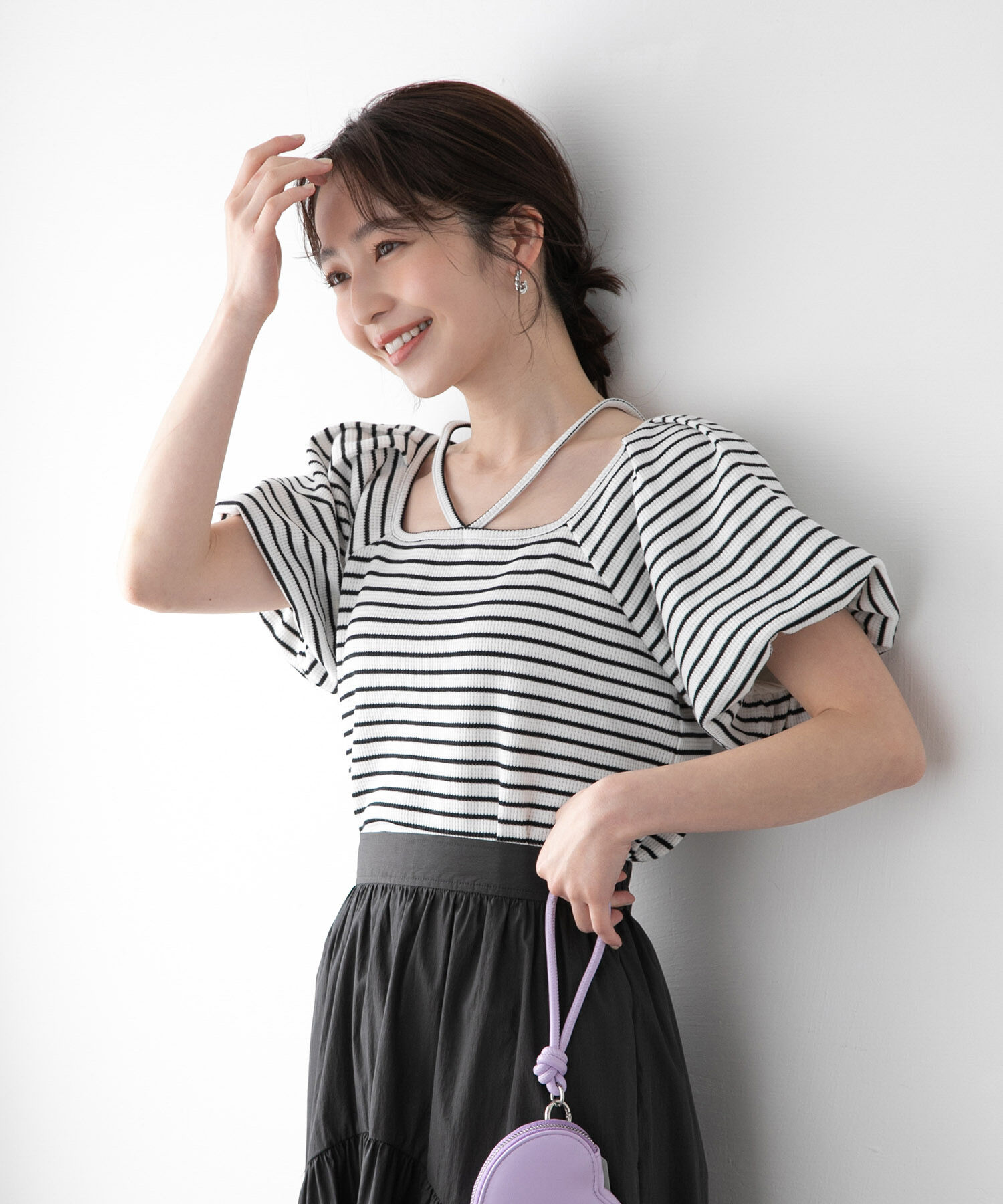 VIS「【洗える】前後2WAYスクエアネックカットソー」|Tシャツ・カットソー|