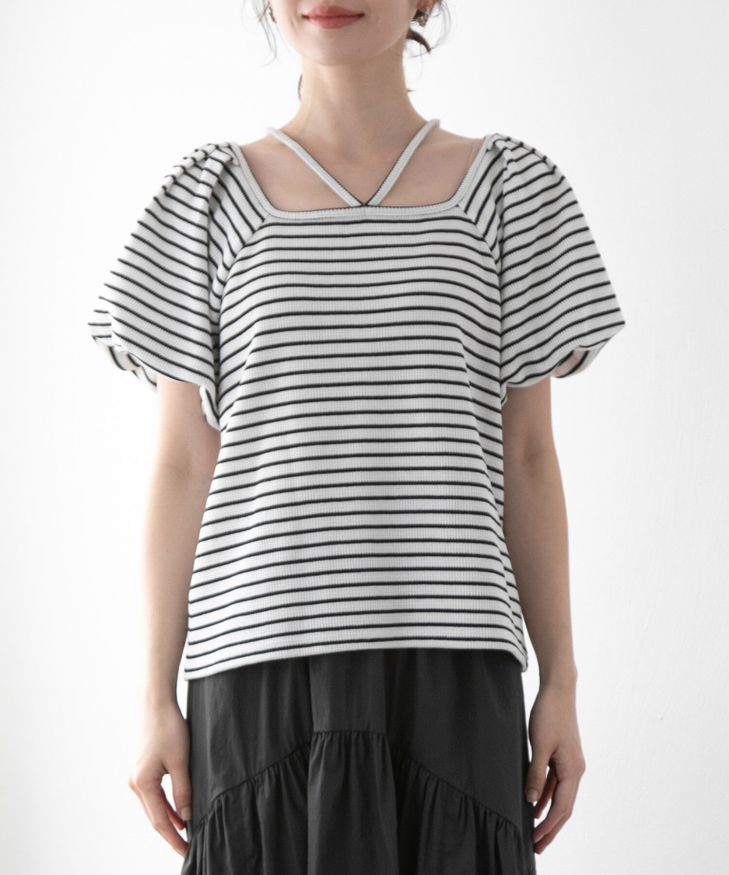 VIS「【洗える】前後2WAYスクエアネックカットソー」|Tシャツ・カットソー|