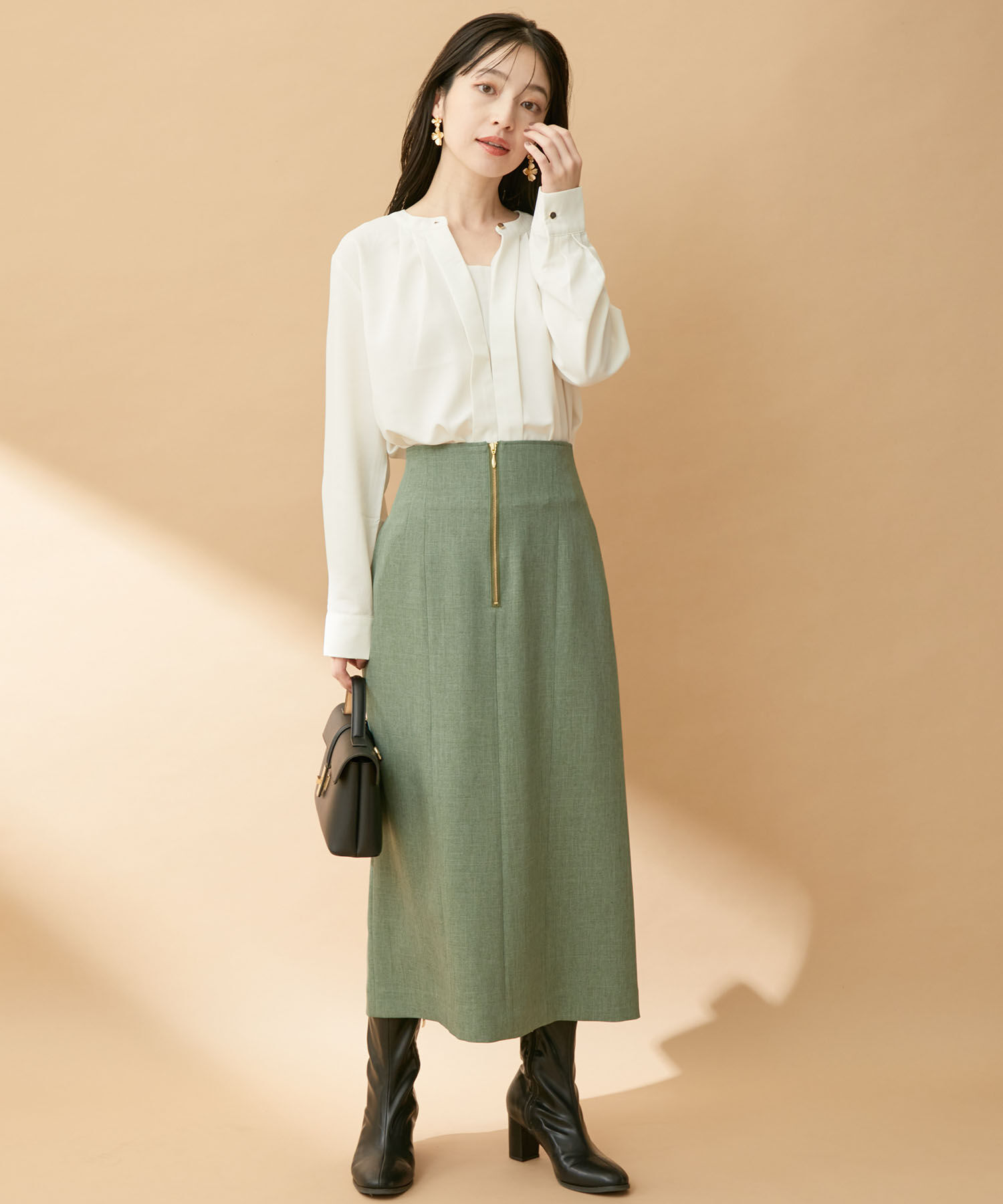 VIS「【防シワ・洗える】ファスナーIラインスカート」|スカート|