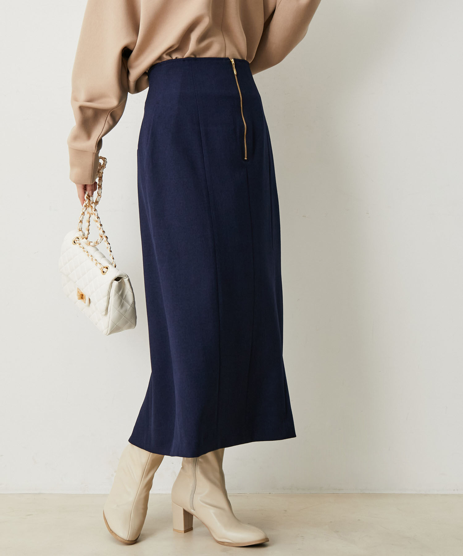 VIS「【防シワ・洗える】ファスナーIラインスカート」|スカート|ネイビー(40)