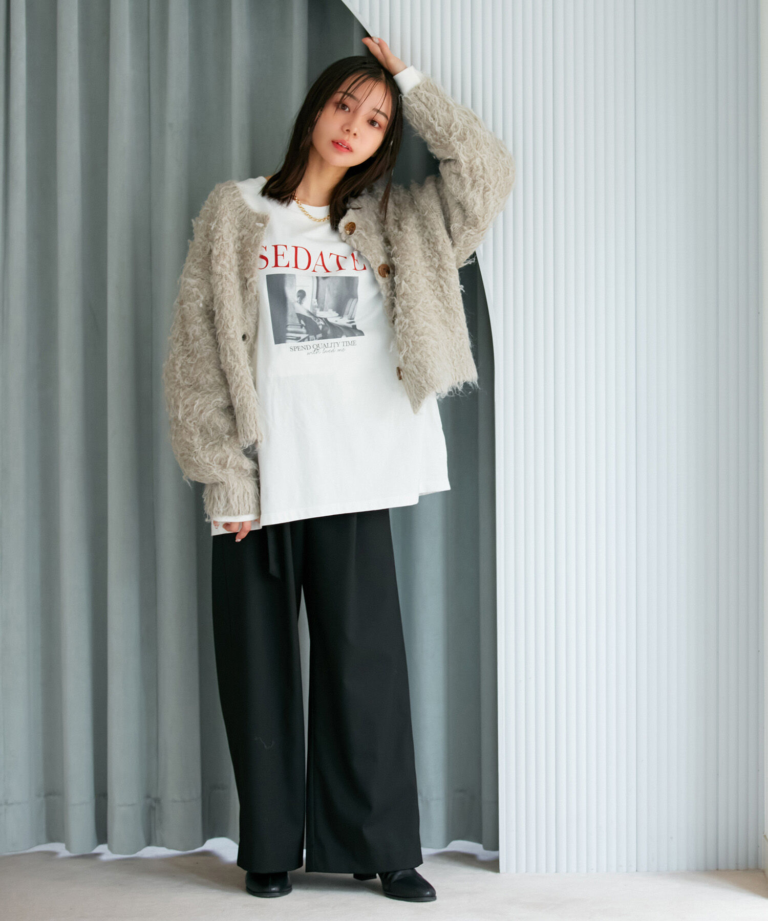 VIS「【洗える】ロゴ＆フォト箔プリントアソートロングTシャツ」|Tシャツ・カットソー|