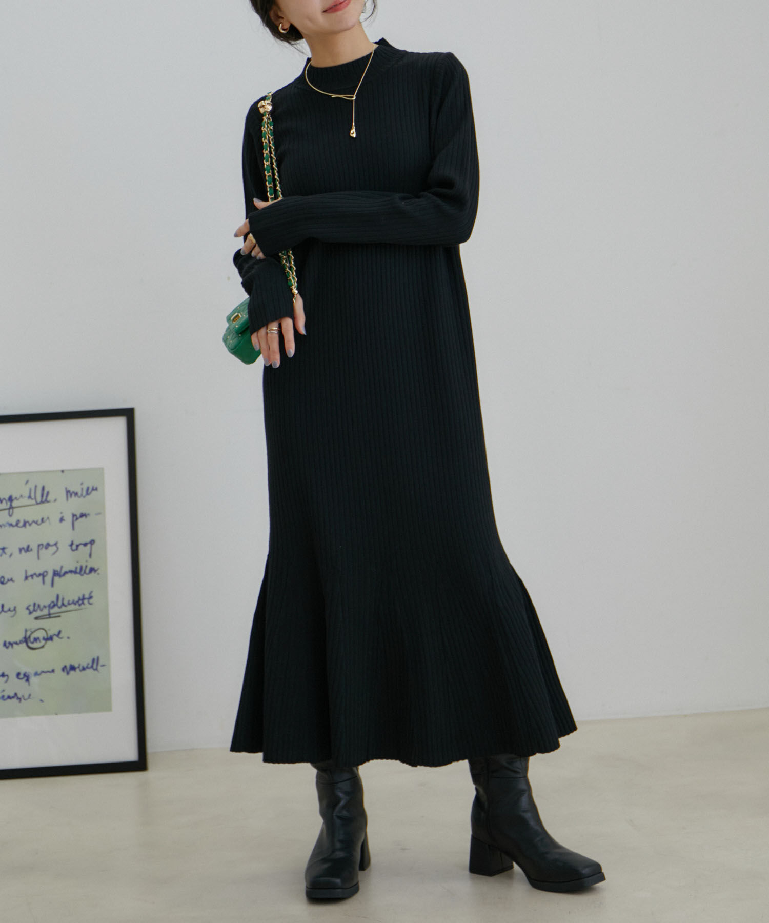 VIS「【WEB限定】針抜きリブマーメイドニットワンピース」|ワンピース|ブラック(01)