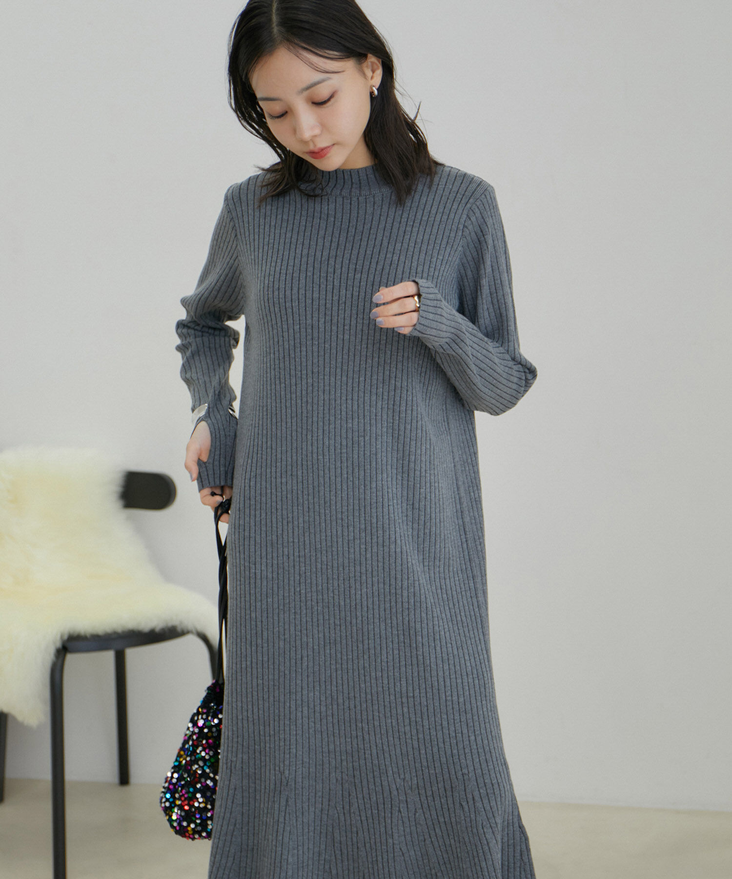 VIS「【WEB限定】針抜きリブマーメイドニットワンピース」|ワンピース|