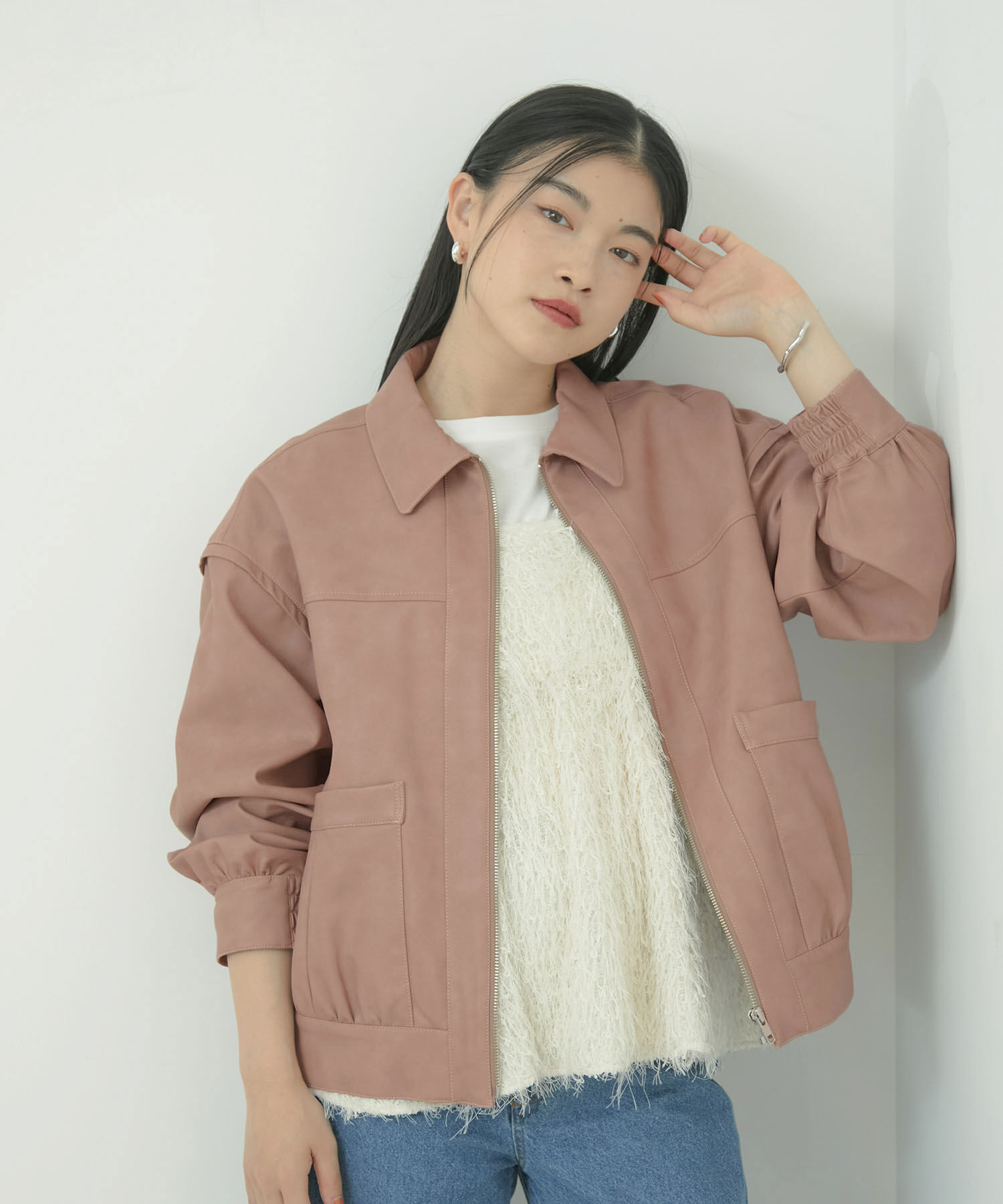 VIS「ヴィンテージライク合皮ブルゾン」|ブルゾン・スタジャン|