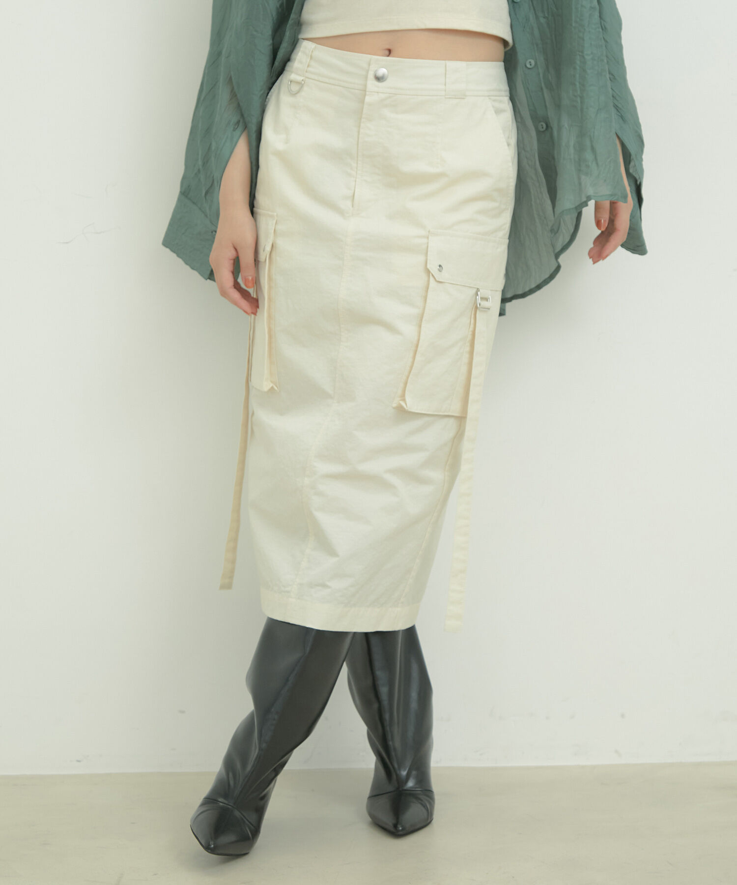 VIS「ミモレ丈ミリタリーカーゴスカート」|スカート|