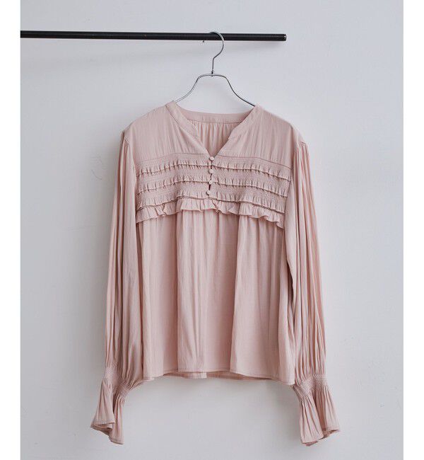 VIS「割繊シャーリングミニフリルブラウス/洗える」|シャツ・ブラウス|