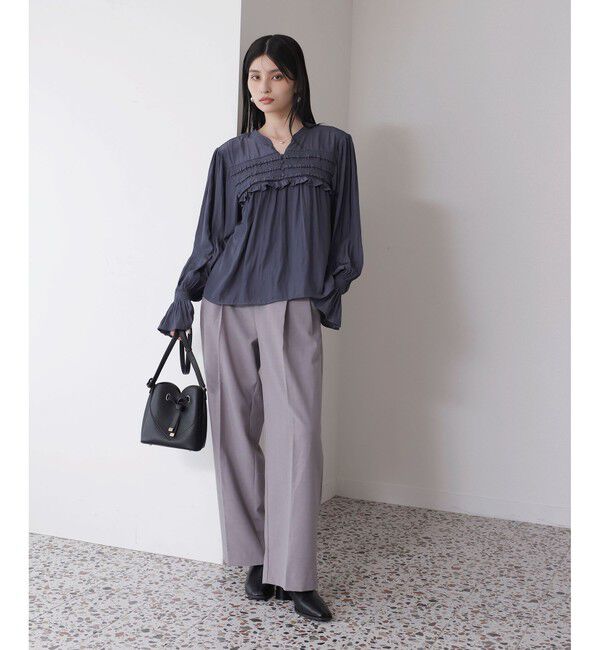 VIS「割繊シャーリングミニフリルブラウス/洗える」|シャツ・ブラウス|