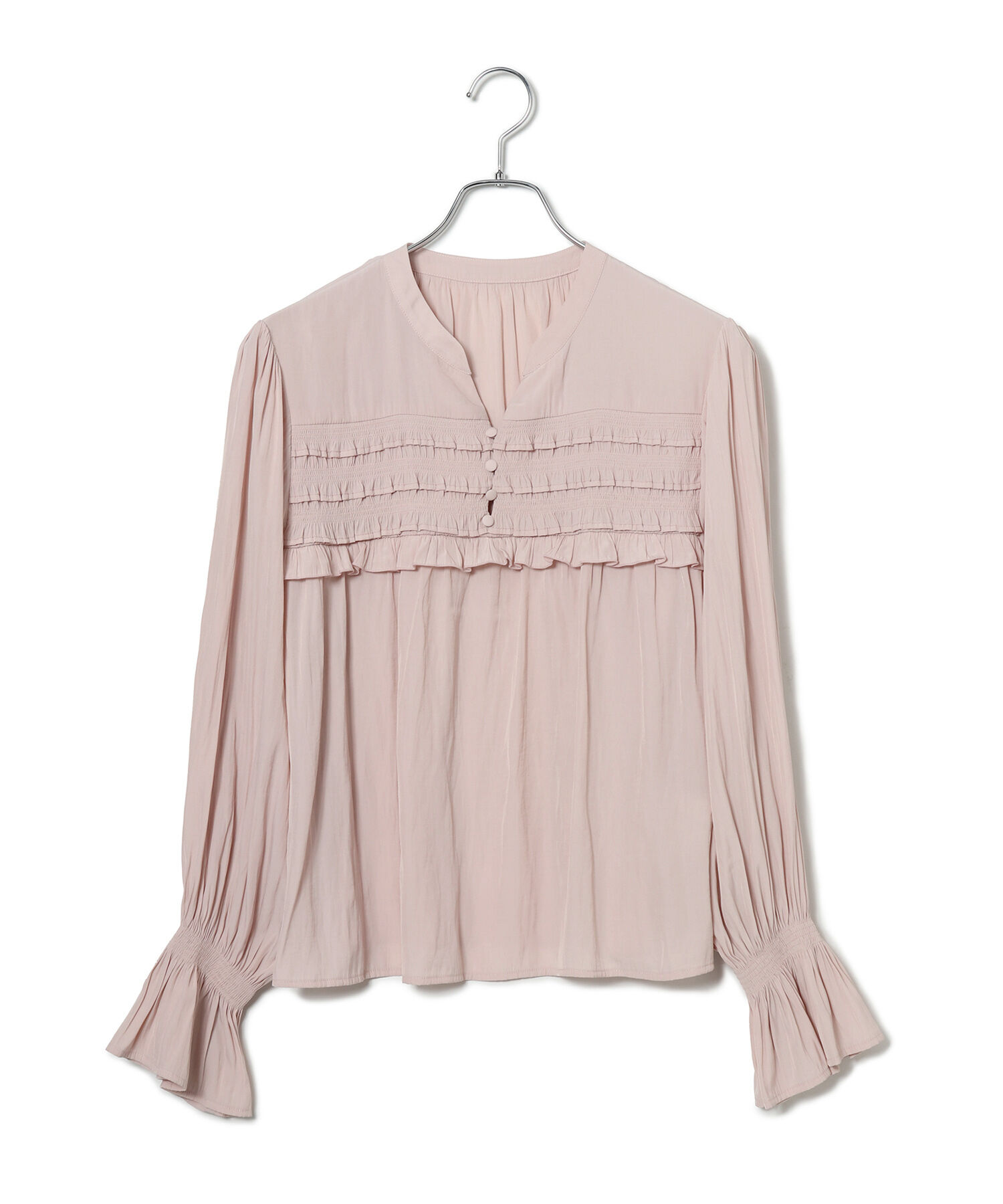 VIS「割繊シャーリングミニフリルブラウス/洗える」|シャツ・ブラウス|