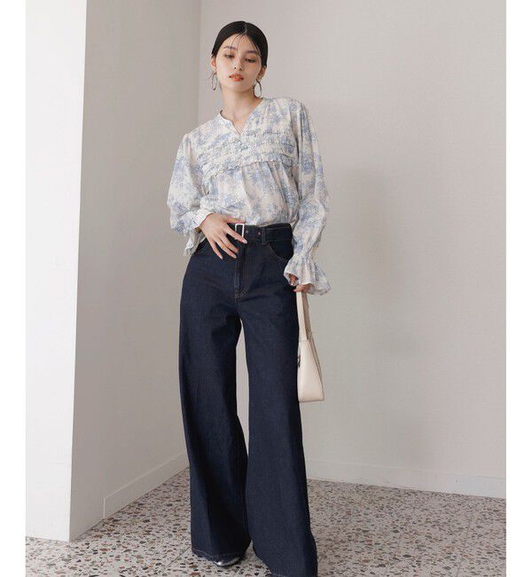 VIS「割繊シャーリングミニフリルブラウス/洗える」|シャツ・ブラウス|