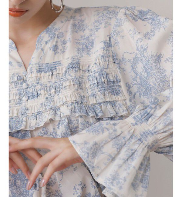 VIS「割繊シャーリングミニフリルブラウス/洗える」|シャツ・ブラウス|