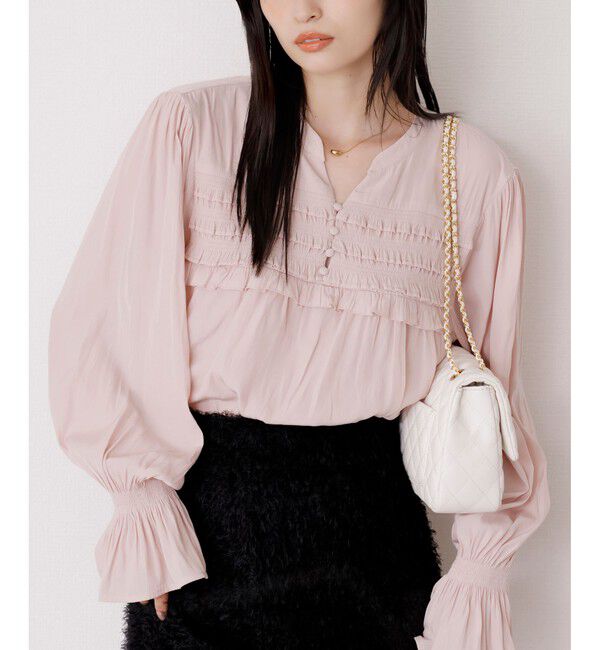 VIS「割繊シャーリングミニフリルブラウス/洗える」|シャツ・ブラウス|ピンク(63)