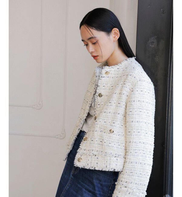 VIS「ツイードノーカラージャケット」|ノーカラージャケット|