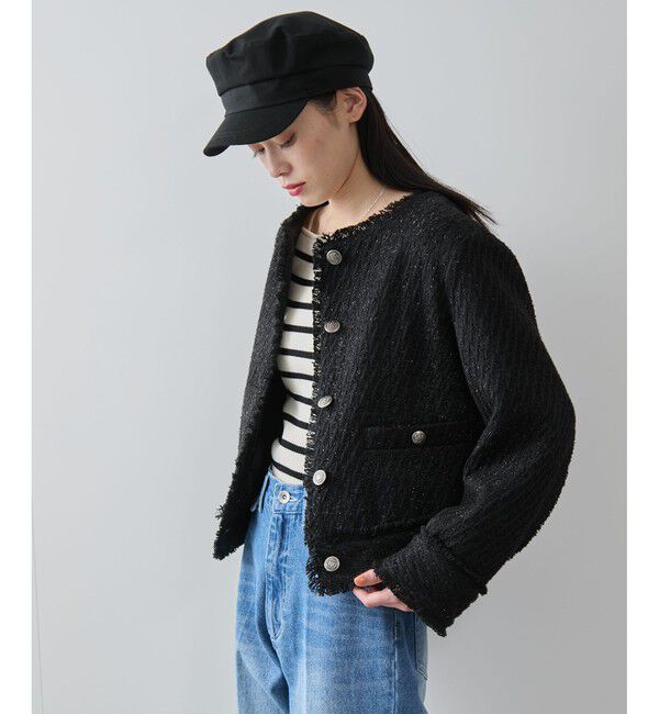 VIS「ツイードノーカラージャケット」|ノーカラージャケット|
