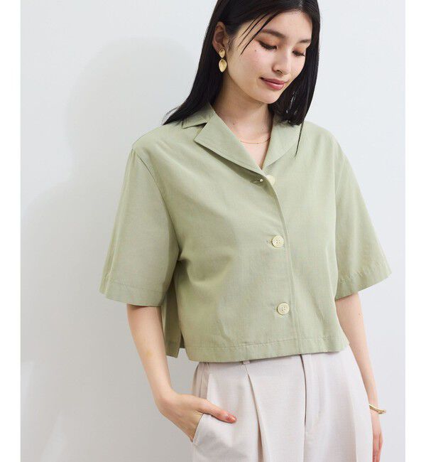 VIS「開襟リネンライクシャツ」|シャツ・ブラウス|カーキー(36)