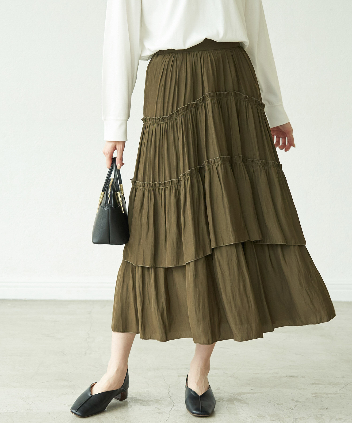 Rope&rsquo;Picnic「ティアードフリルスカート」|スカート|カーキ(36)