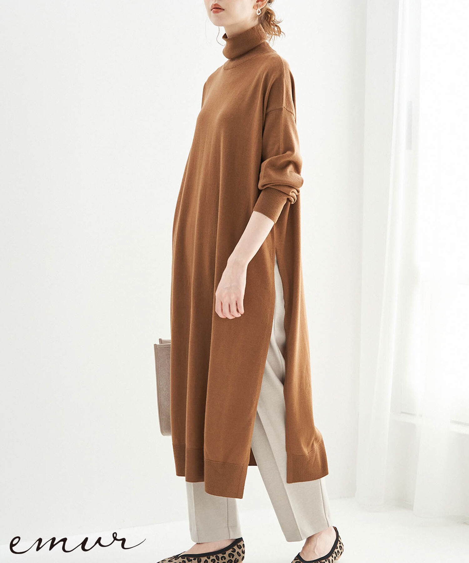 Rope&rsquo;Picnic「【人気ブロガーAkaneさんコラボ】【emur】サイドスリットロングニットワンピース」|ワンピース|キャメル(25)