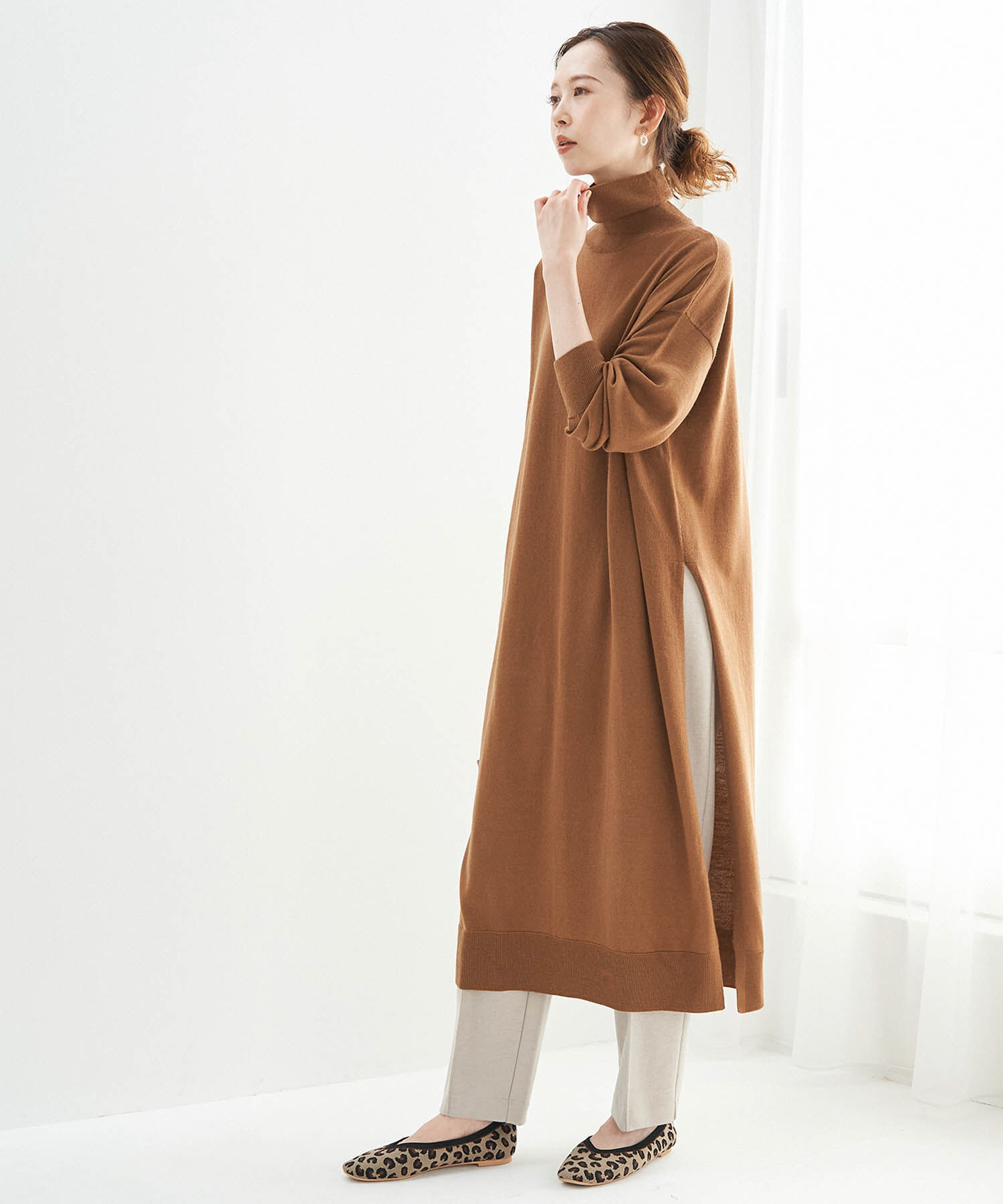 Rope&rsquo;Picnic「【人気ブロガーAkaneさんコラボ】【emur】サイドスリットロングニットワンピース」|ワンピース|