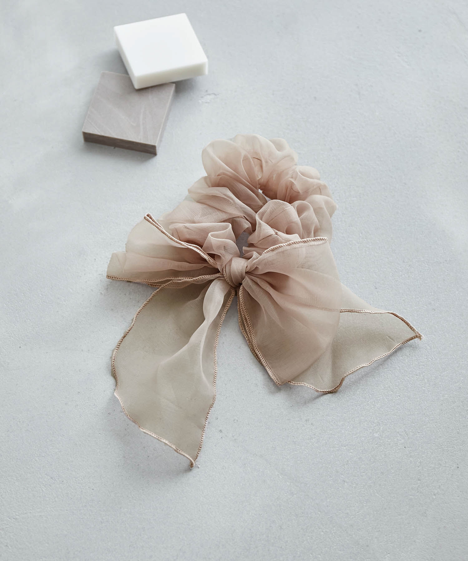 ROPE PICNIC PASSAGE「配色メローオーガンジーリボンシュシュ」|ヘアゴム・シュシュ|ベージュ系(29)