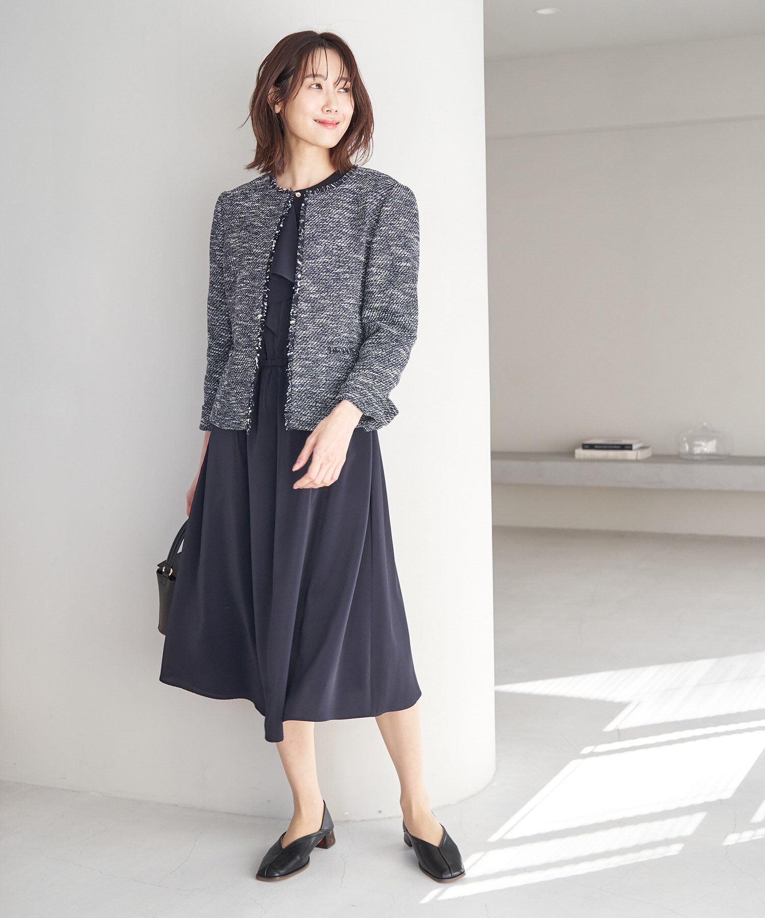 Rope&rsquo;Picnic「フリンジノーカラーツイードジャケット」|ノーカラージャケット|