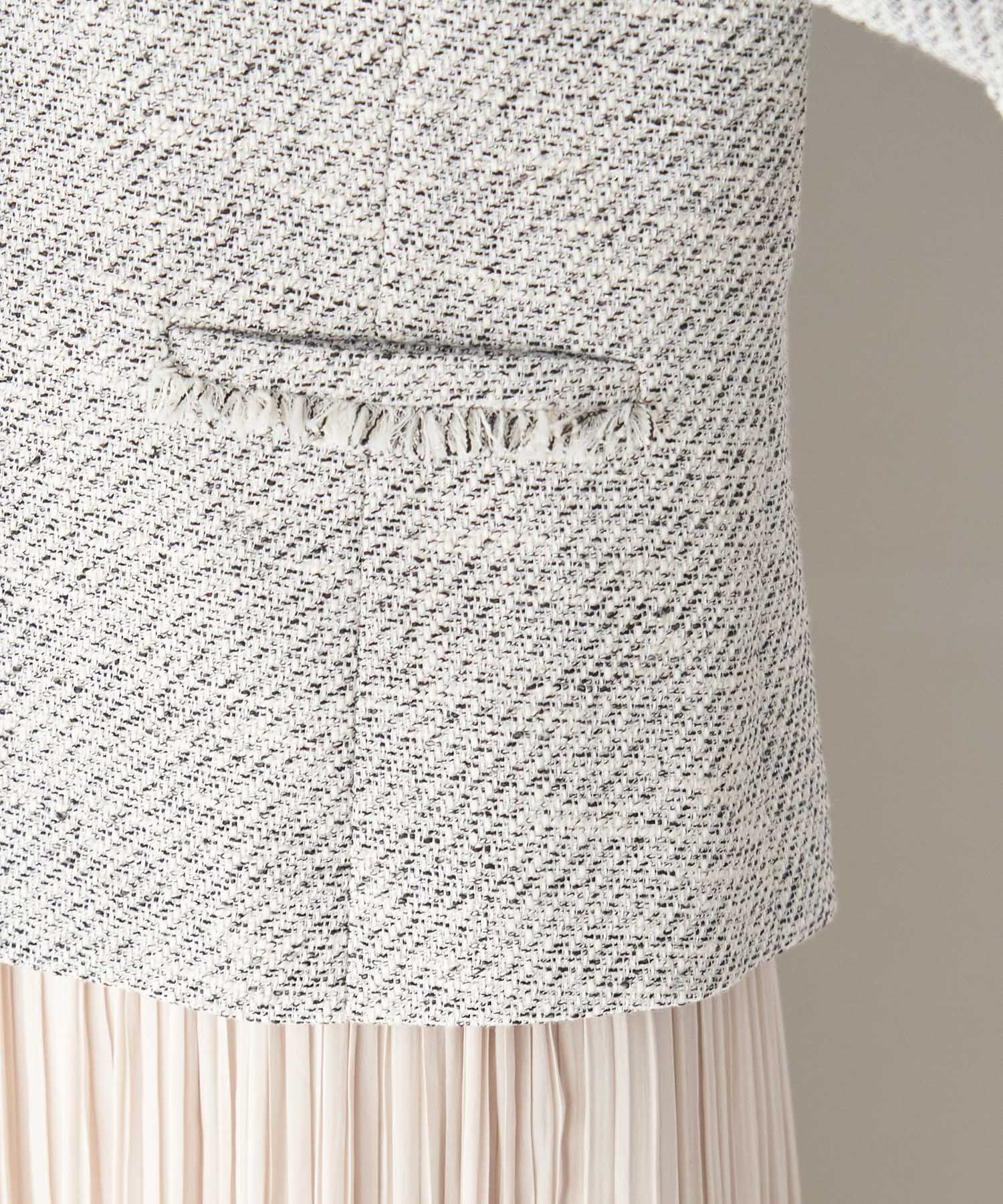 Rope&rsquo;Picnic「フリンジノーカラーツイードジャケット」|ノーカラージャケット|