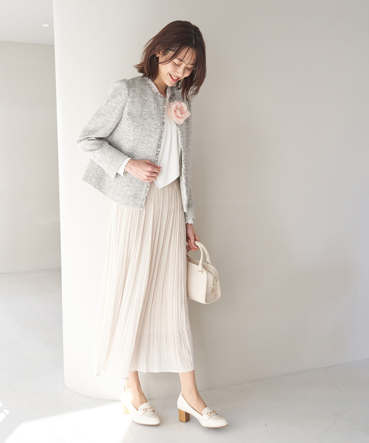 Rope&rsquo;Picnic「フリンジノーカラーツイードジャケット」|ノーカラージャケット|