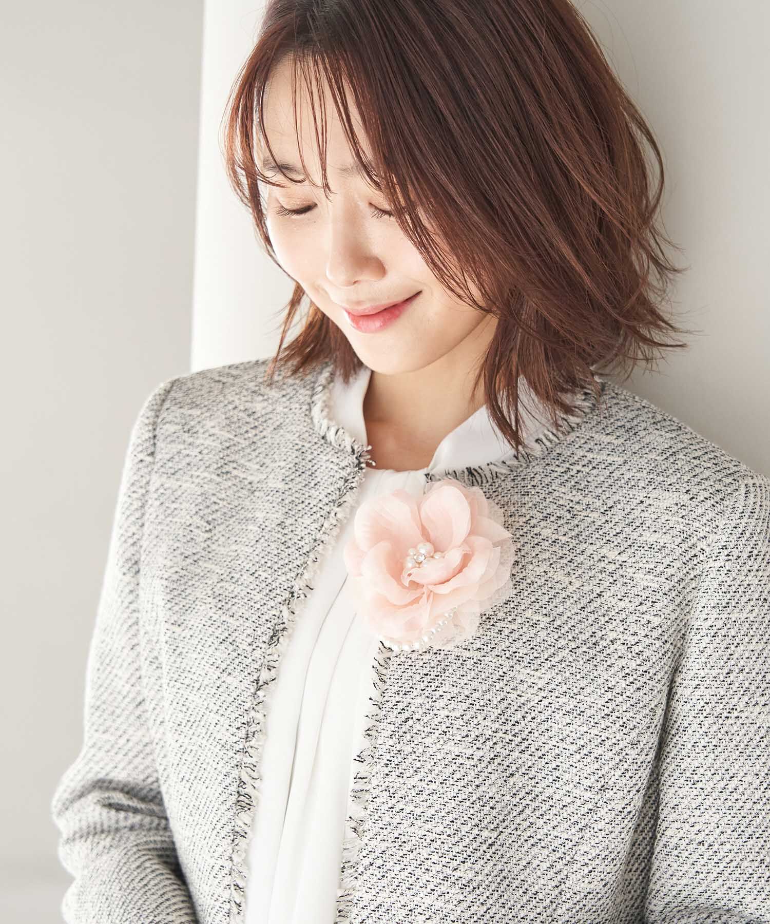 Rope&rsquo;Picnic「フリンジノーカラーツイードジャケット」|ノーカラージャケット|