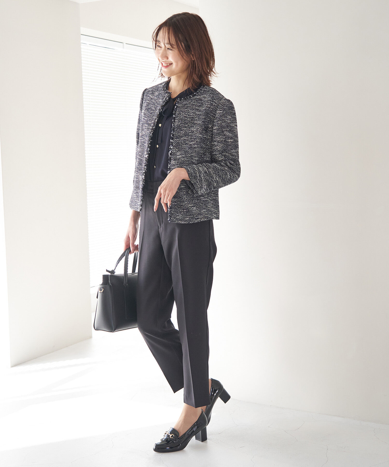 Rope&rsquo;Picnic「フリンジノーカラーツイードジャケット」|ノーカラージャケット|