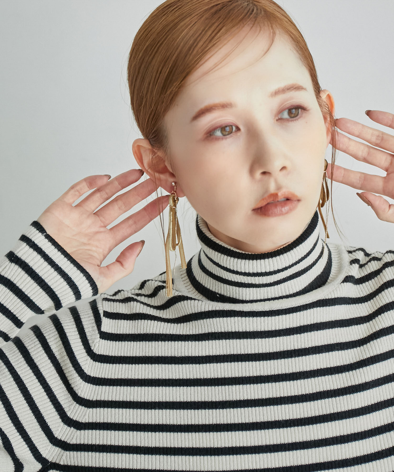 ROPE PICNIC PASSAGE「ベロアリボン&times;チェーンイヤリング」|イヤリング|ベージュ(27)