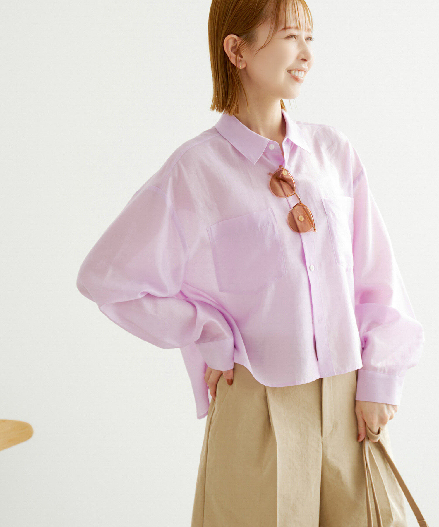 Rope&rsquo;Picnic「【ご好評につき追加生産・新色追加】クロップドシアーシャツ」|シャツ・ブラウス|