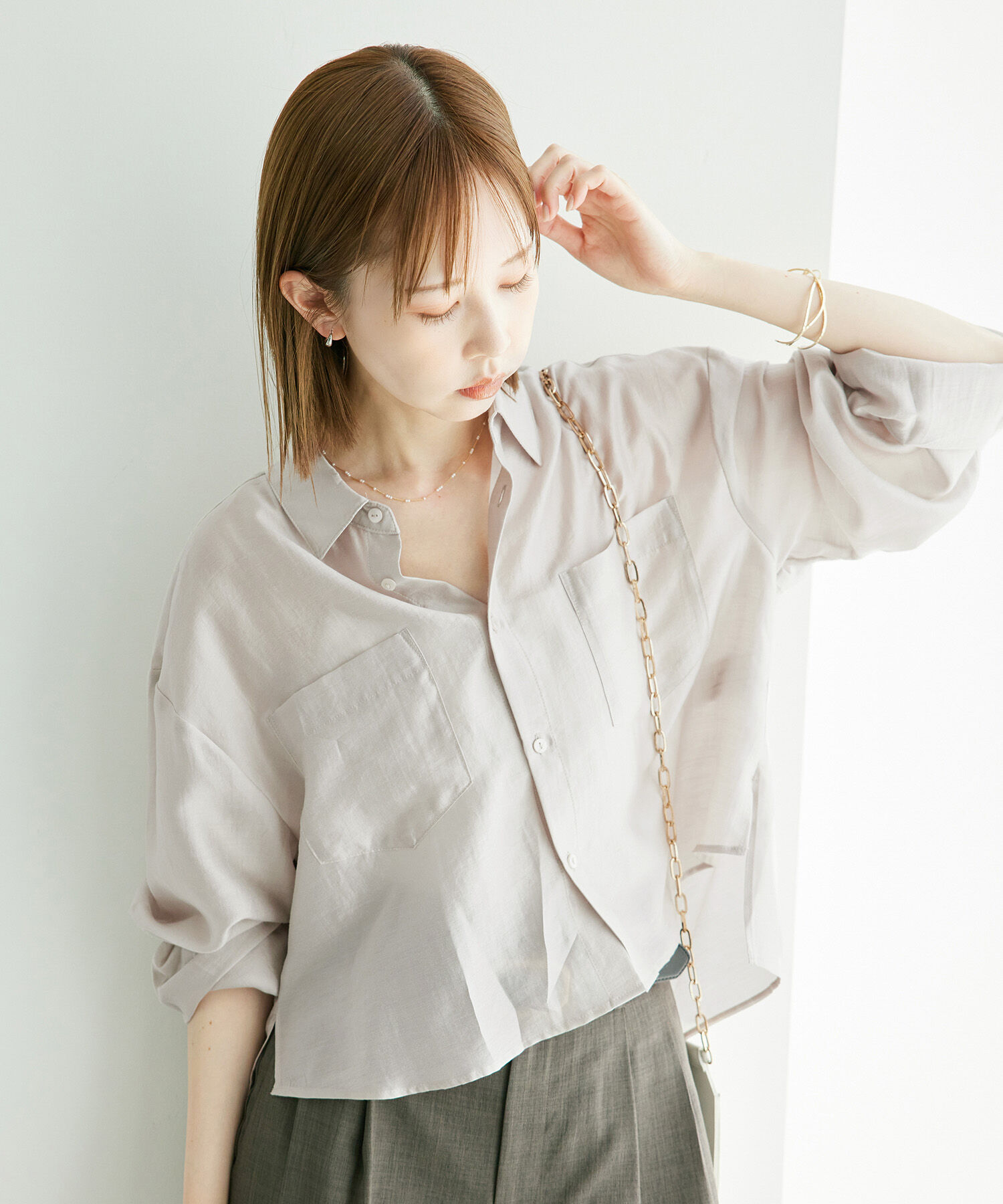 Rope&rsquo;Picnic「【ご好評につき追加生産・新色追加】クロップドシアーシャツ」|シャツ・ブラウス|