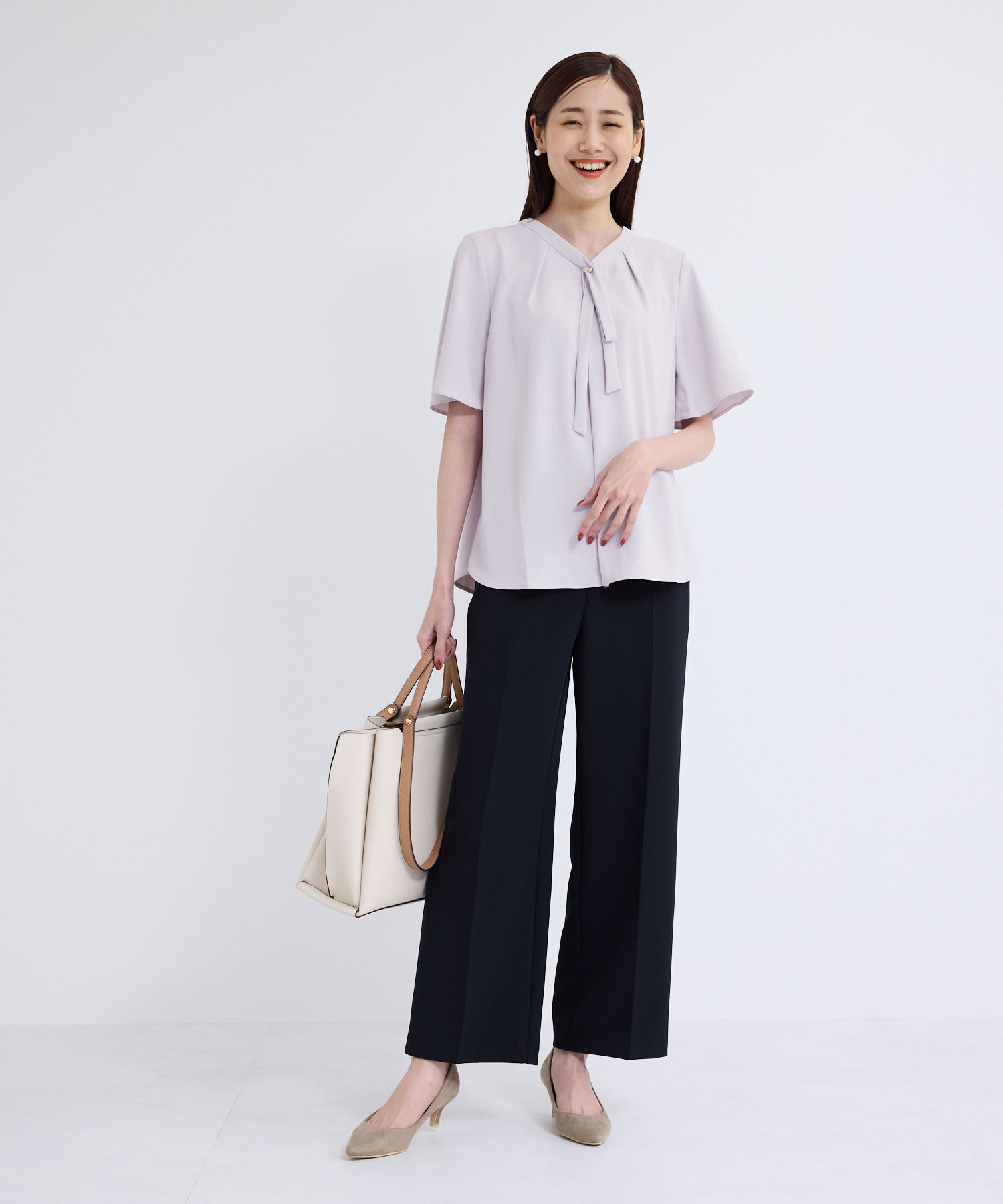 Rope&rsquo;Picnic「2サイズ展開/メタルボタンリボンタイハーフスリーブブラウス」|シャツ・ブラウス|