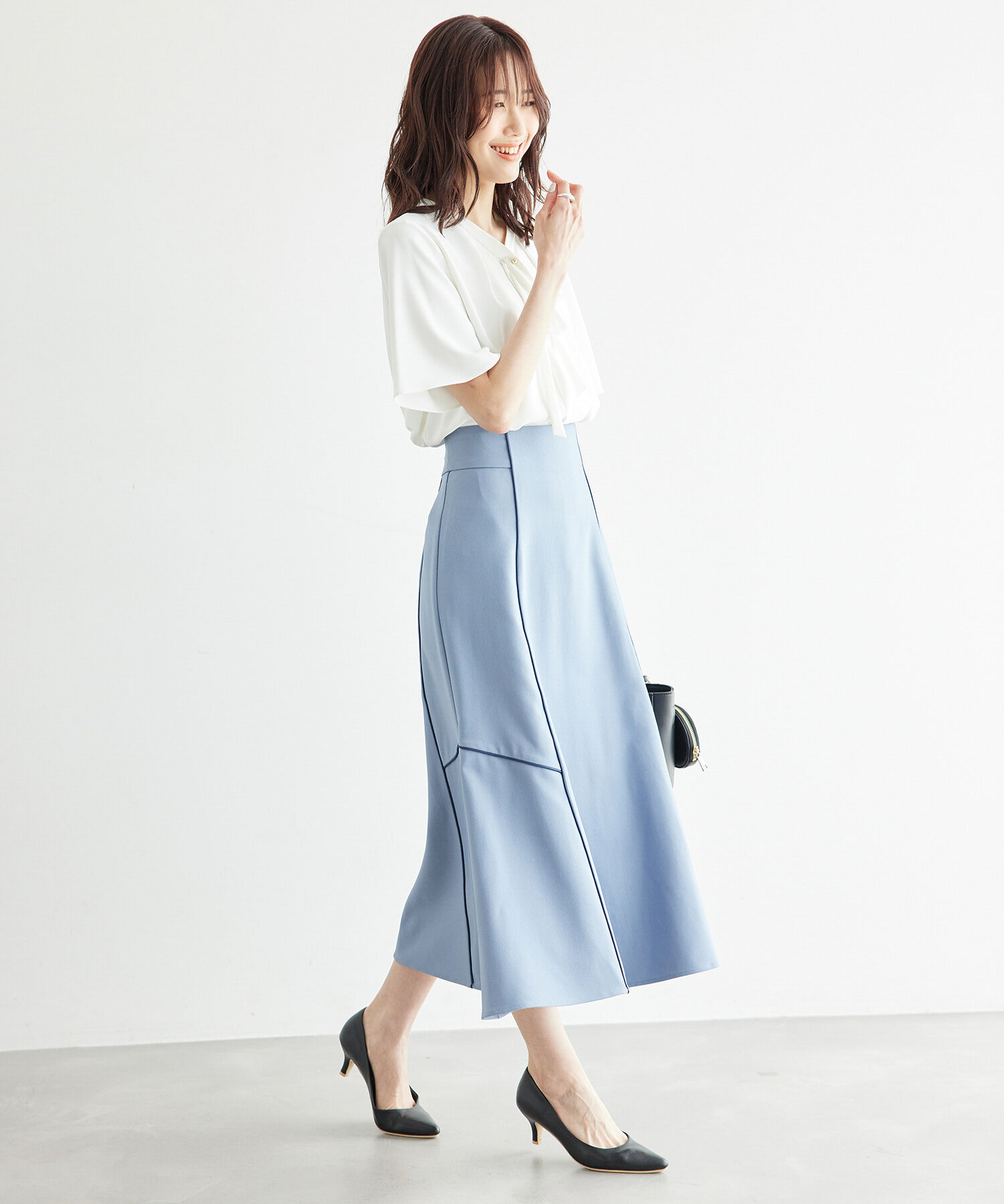 Rope&rsquo;Picnic「2サイズ展開/メタルボタンリボンタイハーフスリーブブラウス」|シャツ・ブラウス|