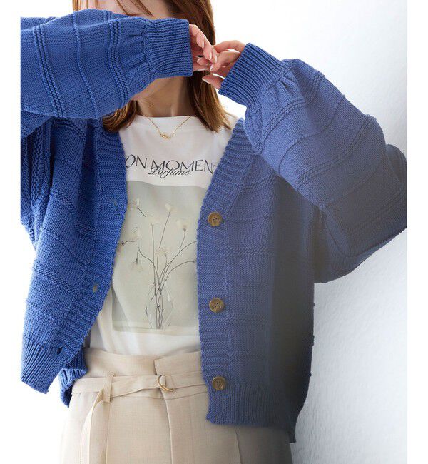 Rope&rsquo;Picnic「ガーターボーダーショート丈カーディガン」|カーディガン|ブルー(44)