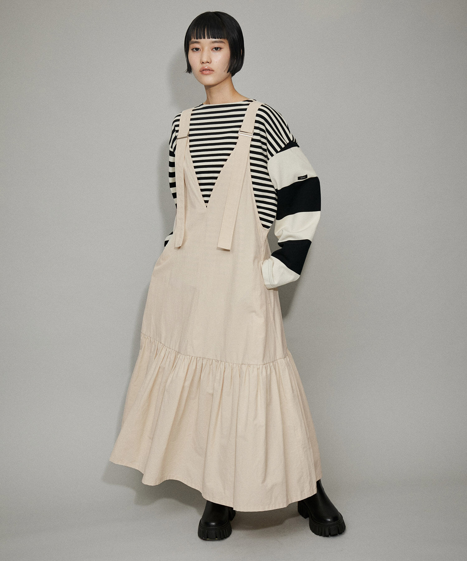 ADAM ET ROPE'「【WEB限定】オーバーオールジャンパースカート」|ジャンパースカート|